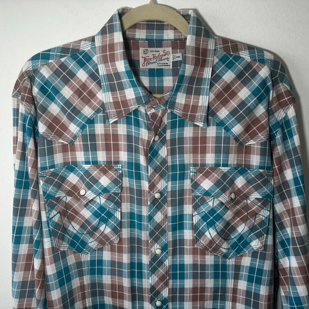 True Religion Multi Color L/S Cotton Shirr Size 2x